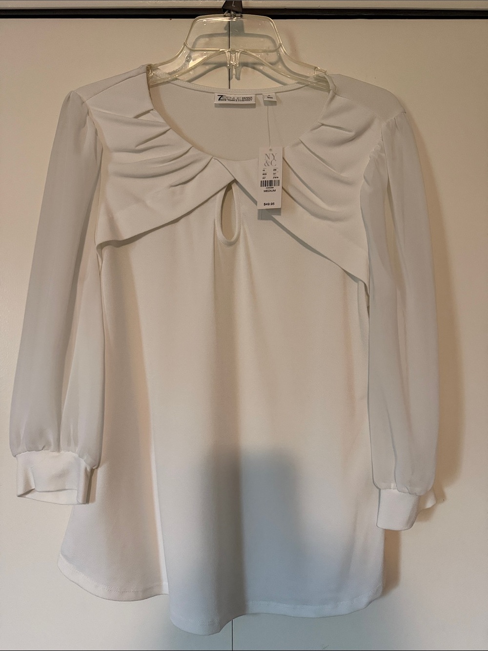 White Keyhole Ruffle Long-Sleeve Blouse